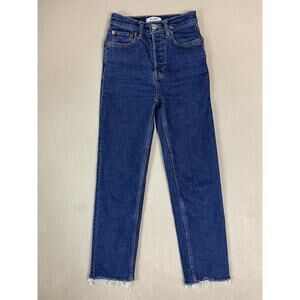 Re Done Jeans‎ Womens 23 Blue 70s Stove Pipe Raw Hem Mid Rise Regular Fit Denim